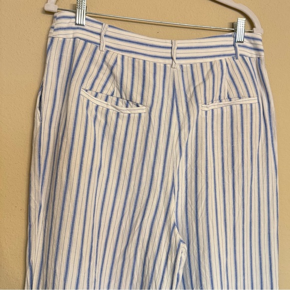 Linen Loft Peyton Trouser Pants Size 10 Blue White Stripe Wide Leg Summer Beach - Picture 8 of 13